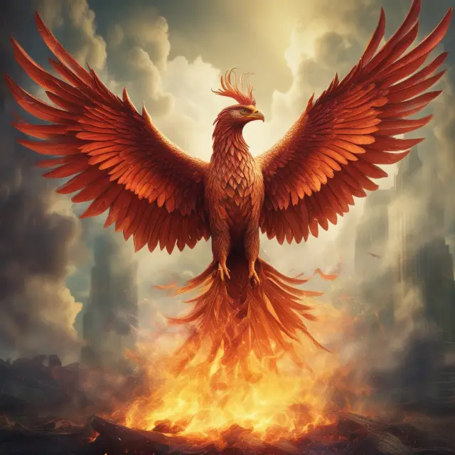 A mythical Phoenix reborn amidst flames symbolizes the transformative power of Organizational Behavior in Human Resources.