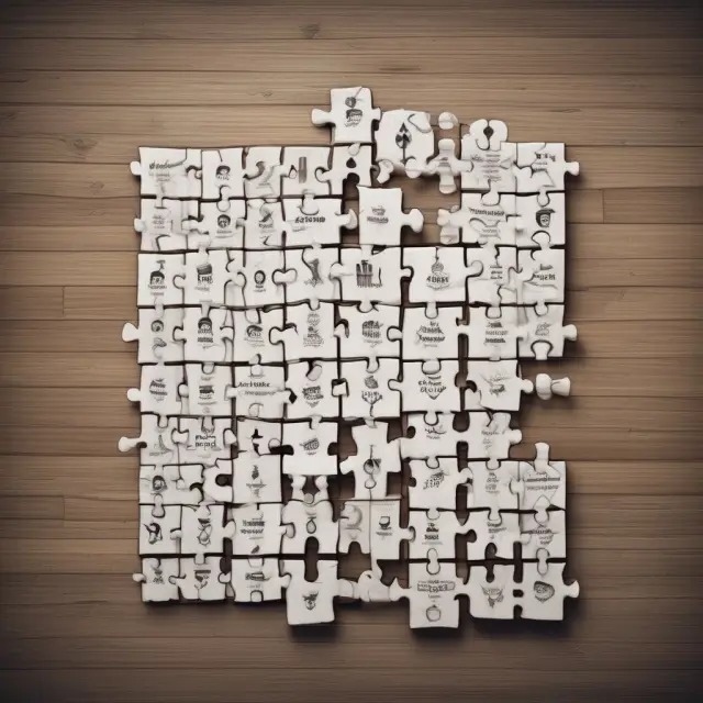A complex organizational chart puzzle with interchangeable pieces, representing common challenges and solutions to maintain accurate and up-to-date org charts