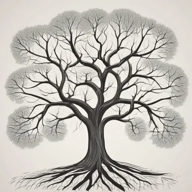 A hierarchical tree illustrating organizational growth and change, depicting people and roles shifting positions within a company structure