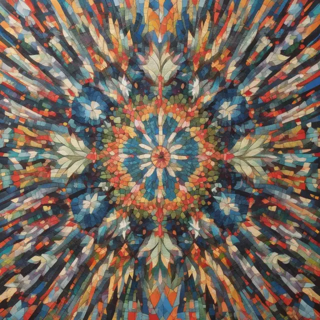 A colorful kaleidoscope representing organizational economics, revealing various economic theories and approaches within an intricate business mosaic