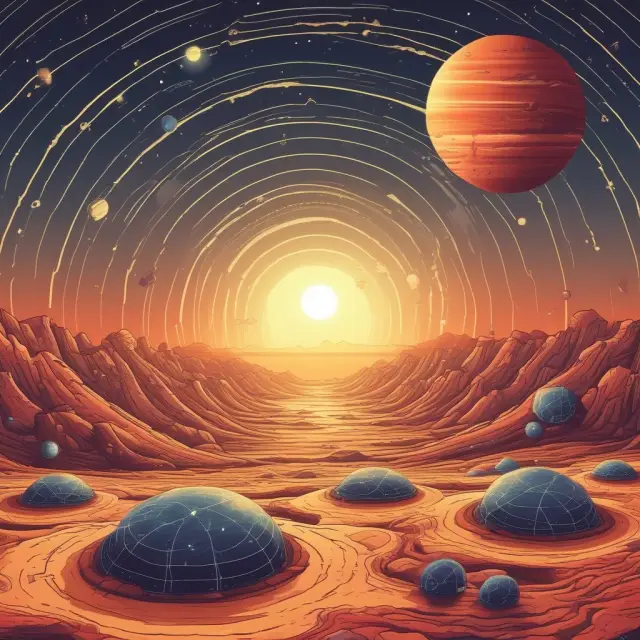 A centralized sun emitting orders to planets (representing units) in a decentralized solar system, symbolizing the comparison between centralized and decentralized organizational structures