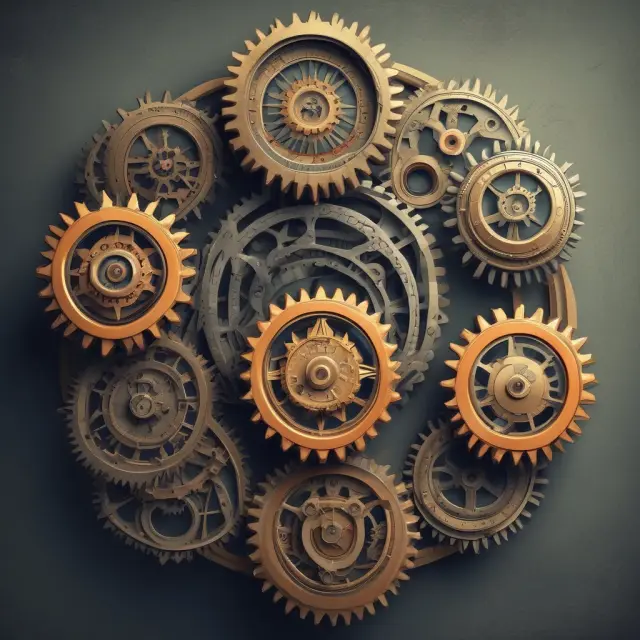 Gears of various organizational structures working together to create an efficient business machine