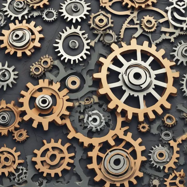 A vibrant puzzle of interconnecting gears symbolizes the various organizational structures, emphasizing their importance in promoting effective communication and streamlined processes.