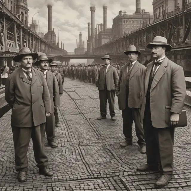 Workers united as a mosaic river against industrial revolution gears - Organized Labor History