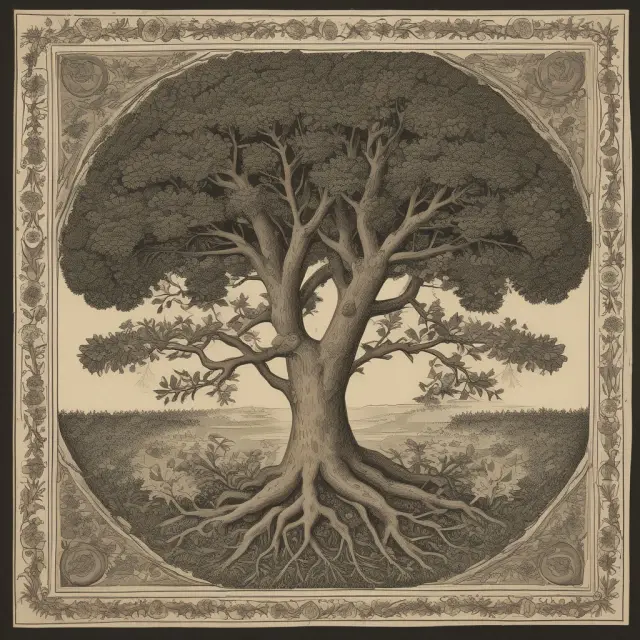 Image illustrating horizontal (intertwined branches) and vertical (tapestry of leaves) union structures in labor advocacy.