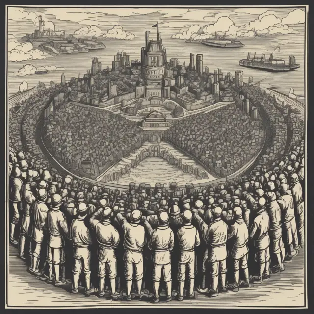 Workers rallying together to form a protective shield, representing their collective bargaining power in the economy