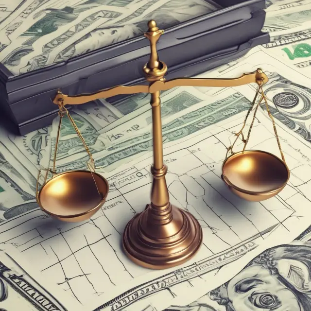 A scale balanced between a pile of gold coins (original cost) and stacked financial statements (gains/losses).