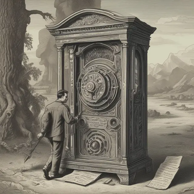 An antique time machine traveling through historical eras, symbolizing origination fee evolution: from the New Deal era to contemporary regulations