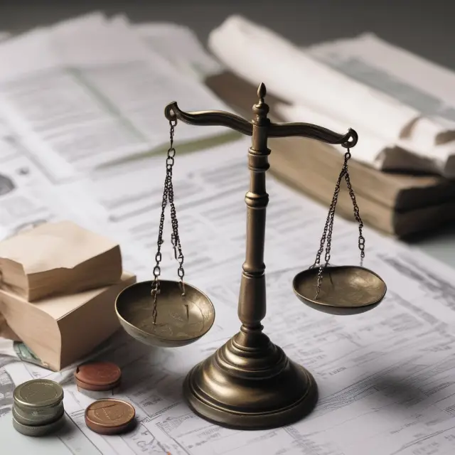 Lender holding a large scale with one pan representing regulatory requirements and the other filled with financial documentation from borrowers during mortgage origination.