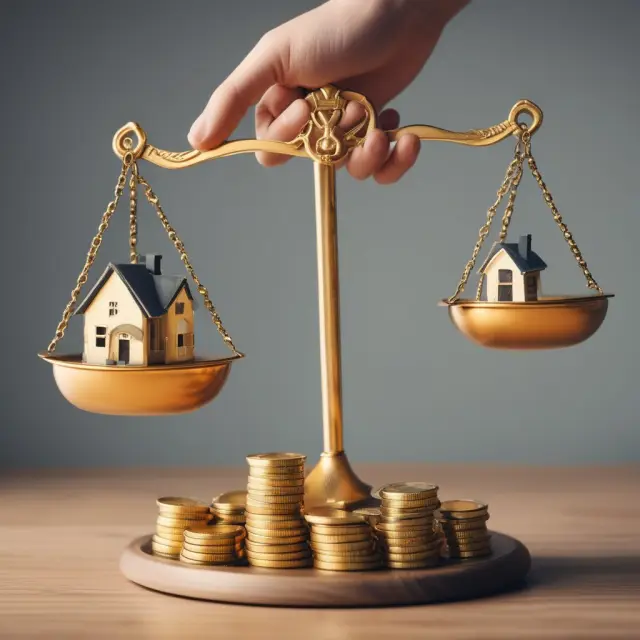 A borrower holding a scale, weighing mortgage options with gold coins representing discount points.