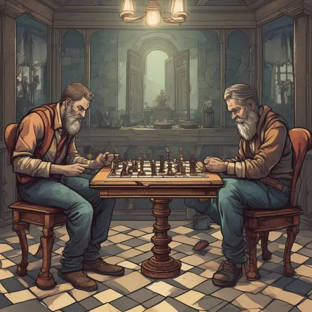 Miners engaged in a game of chess, with orphaned blocks representing sacrifices made to secure the winning position within the Bitcoin network.