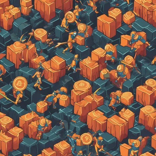 Miners competing to mine orphan blocks in a Bitcoin landscape, highlighting the network
