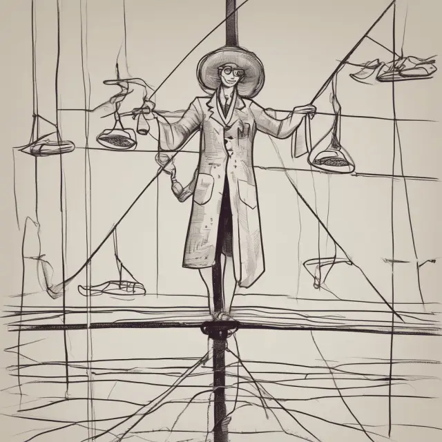 Scientist balancing on a tightrope, lab in hand; CFTR modulators and orphan drug credit below