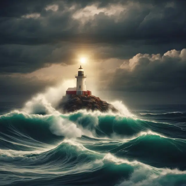 A beacon of hope: A lighthouse shines over stormy seas, representing the Orphan Drug Act