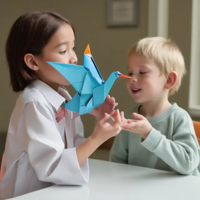 An origami crane ascends, carrying rare disease patients symbolizing Orphan Drug Credit