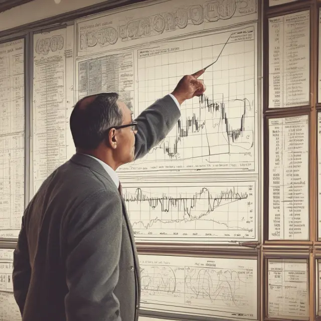 An illustration of OsMA indicators riding the waves on historical stock price charts, highlighting their role in portfolio management for institutional investors.