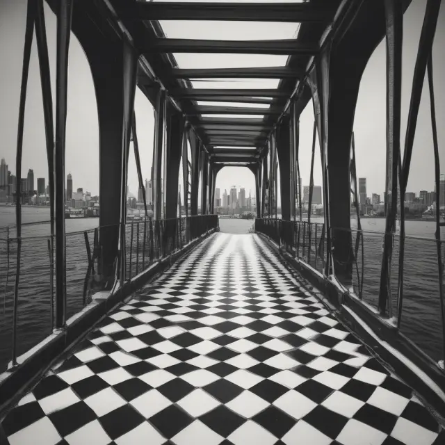 Bridge connects broker-dealers on an OTC markets chessboard, symbolizing efficient transactions in the OTC marketplace.