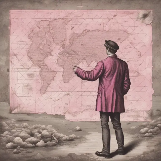 Investor sailing through a vast ocean of OTC Pink stocks on a map, symbolizing research and due diligence in a speculative market