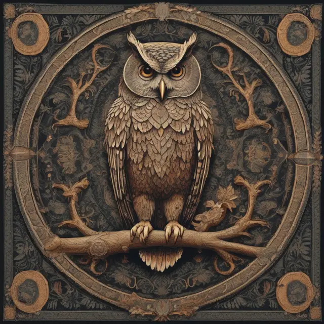 A wise owl sitting amidst a complex tapestry depicting different derivatives types: options, forwards, swaps, futures, and structured products