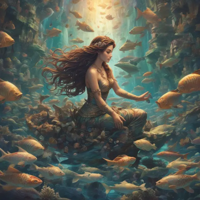 A mermaid sailing through a sea filled with stock tickers, ensuring regulatory compliance with SEC filings.