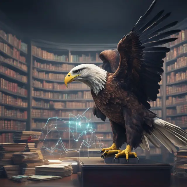 Eagle soaring above an organized OTCQX marketplace with companies filing disclosures and SEC enforcing regulations