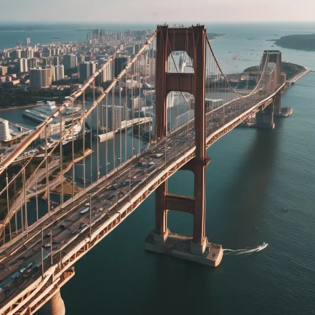 Bridge connecting international lands to US shores with OTCQX logo on it, representing the platform for foreign companies to list and reach a larger investor base.