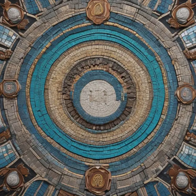 An overseer figure (OCC) observes various mosaic tiles representing OREO properties: maintenance, insurance, taxes, marketing