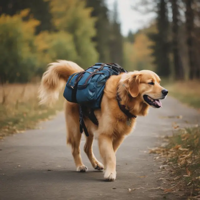 A golden retriever assists an elderly person with a backpack filled with various other retirement benefits