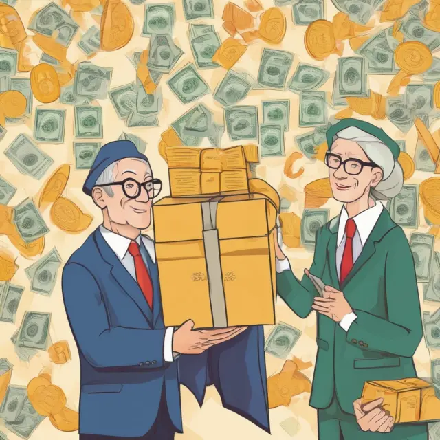 A golden retiree sitting on a tree stump, surrounded by an abundant cascade of financial benefits symbolizing dental, vision care, legal services, and tuition credits.
