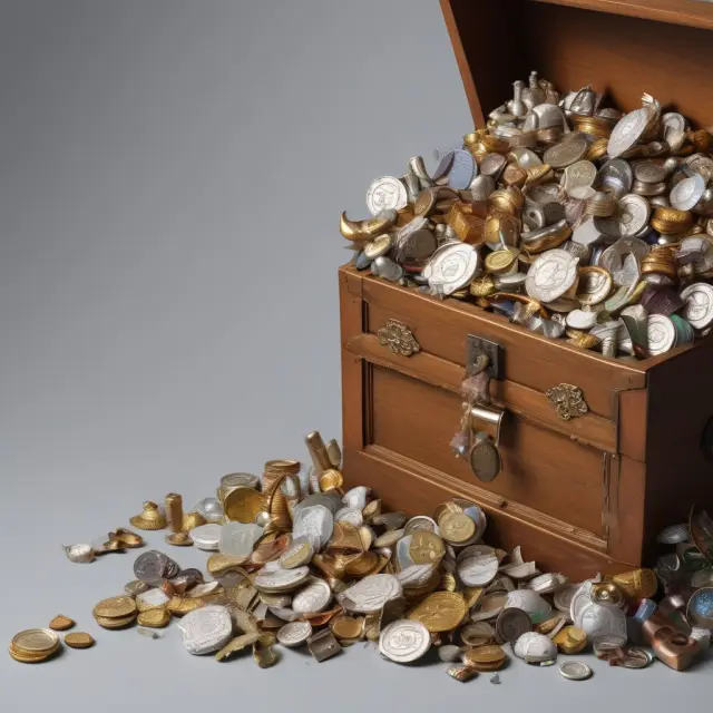 An ornate chest overflowing with an assortment of precious gems, coins, and artifacts, representing the diverse nature of Other Current Assets in a company