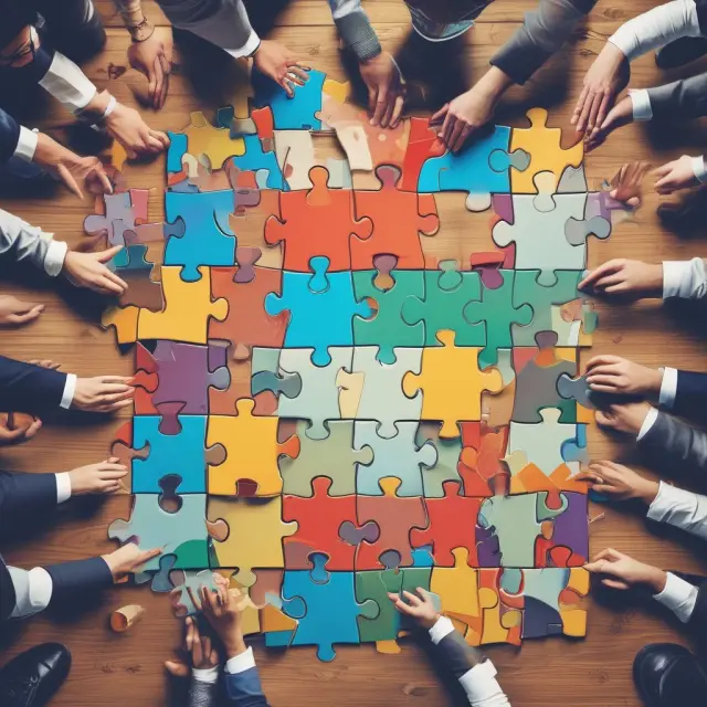 An intricate jigsaw puzzle representing corporate finance costs, featuring pieces for start-up, production, asset acquisition, and hiring