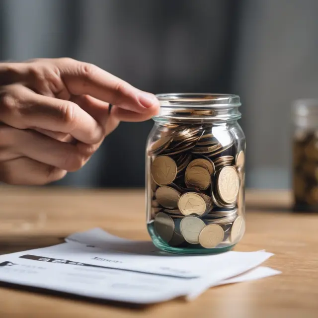Person adding coins to a jar labeled