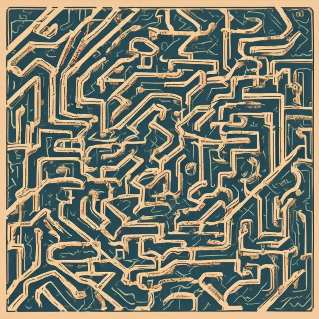 Trader navigating a labyrinth of options, discovering potential profits and losses amidst risks