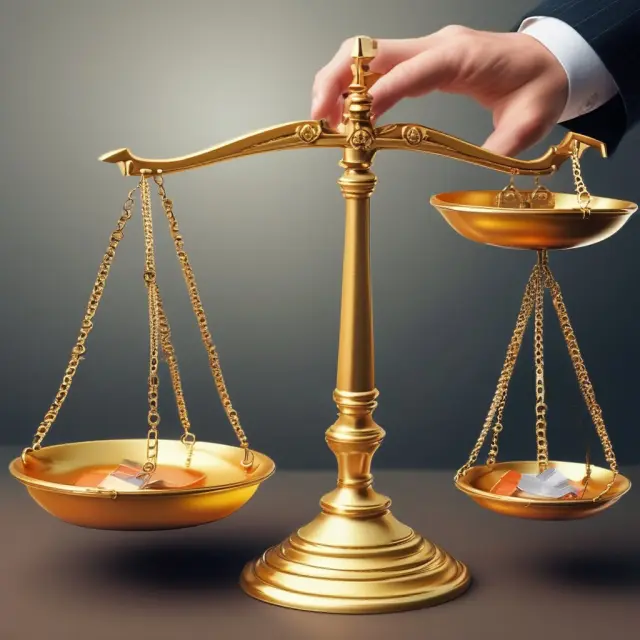 A pensive investor holds a golden scale, weighing options contracts against stocks to visualize their unique differences