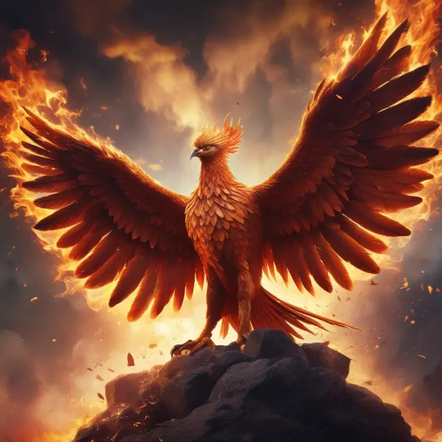 Phoenix rising from flames, representing employee growth and resilience with the help of outplacement services