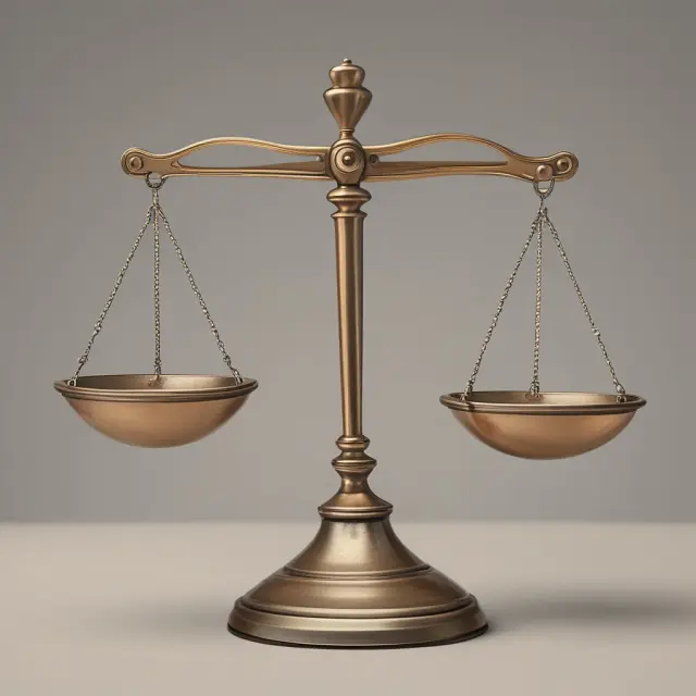 Image of a balance scale with one pan holding a stack of currency representing labor costs, while the other holds an outplacement service logo symbolizing employee benefits