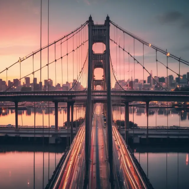 An image of a sturdy bridge connecting two lands, symbolizing the employer and employee worlds, with outplacement service providers acting as supportive pillars.