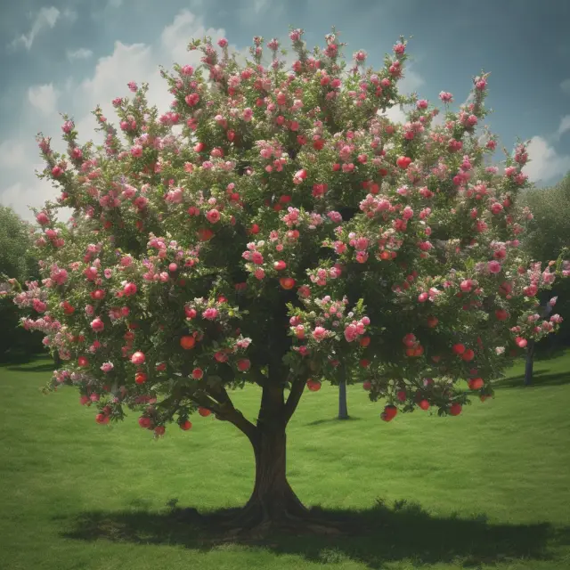 An apple tree laden with call option contracts, growing abundantly as the Apple Inc. (AAPL) stock price increases.