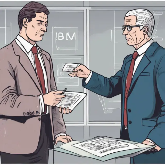 An investor and a put option seller handshake on a deal for a long put option contract for IBM stocks