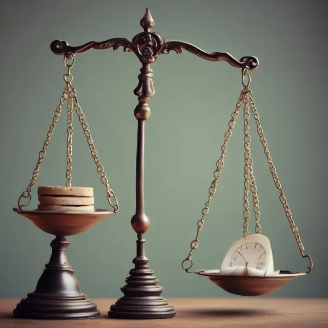 An image of a balanced scale with an outside day candlestick resting on one side, representing the delicate balance between using outside days as part of a larger trading strategy.