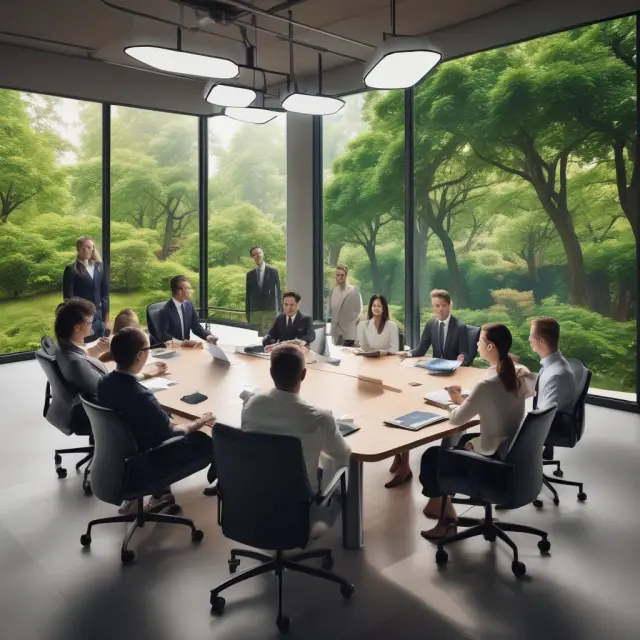 An image of a sales team working from a lush garden, conducting virtual meetings on tablets and laptops while interacting with customers via video conferencing tools