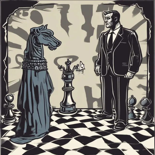 An outside director, symbolizing oversight and unbiased scrutiny, stands watch over a corporate chessboard. Ensuring ethical practices and protecting shareholder wealth.