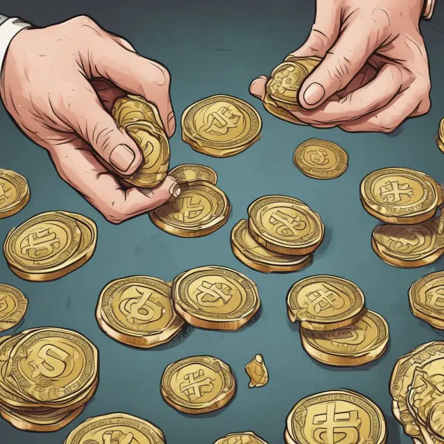 Five golden coins symbolizing significant savings are falling into the hands of five financial institutions: JPMorgan Chase, Citigroup, Goldman Sachs, Fidelity Investments, and Barclays