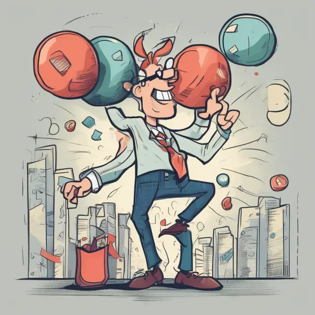 A juggler skillfully balancing multiple checks while maintaining accurate account balances, symbolizing the importance of reconciling outstanding checks