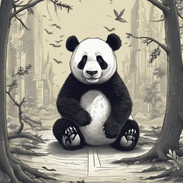 A giant panda weighing options between navigating a maze of capital controls and braving an economic downturn storm, symbolizing China