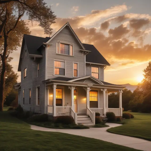 An elderly couple watching a golden sunset over their home, representing the tax relief for senior citizens with the Over-55 home sale exemption