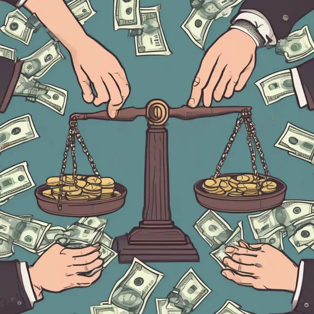 A pair of scales representing cash transactions, with a hand making corrections to maintain equilibrium