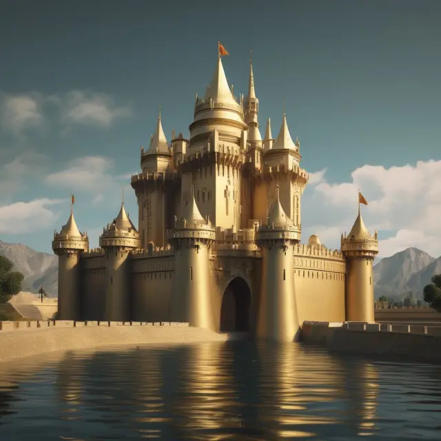 A sturdy financial castle fortified by a glistening golden moat, representing the advantages of maintaining a high overall liquidity ratio.