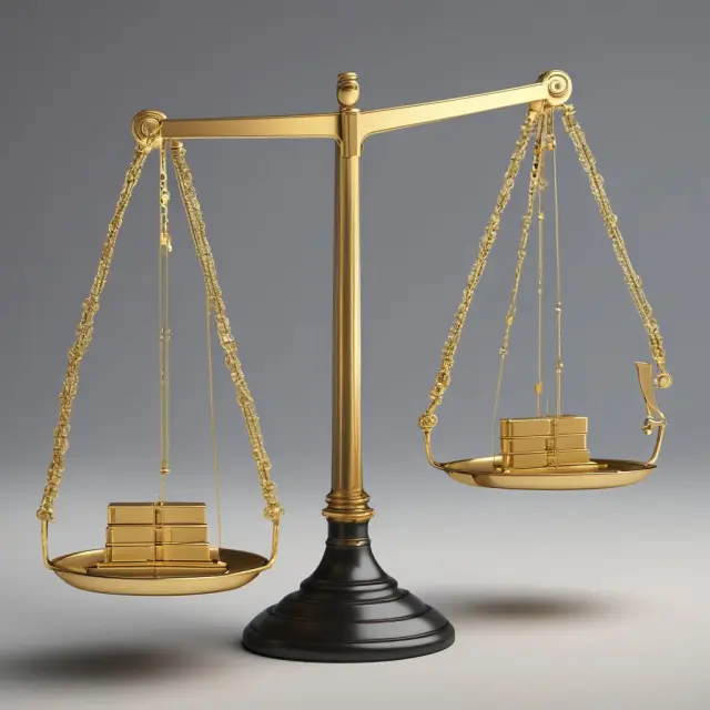 Golden scales weighing assets (bars) against liabilities, with an unseen hand manipulating interest rate levers