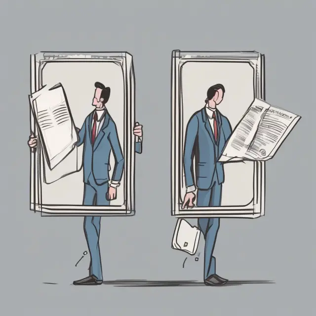 An investor examines two mirrors reflecting consistent revenue reports from companies, promoting accurate analysis